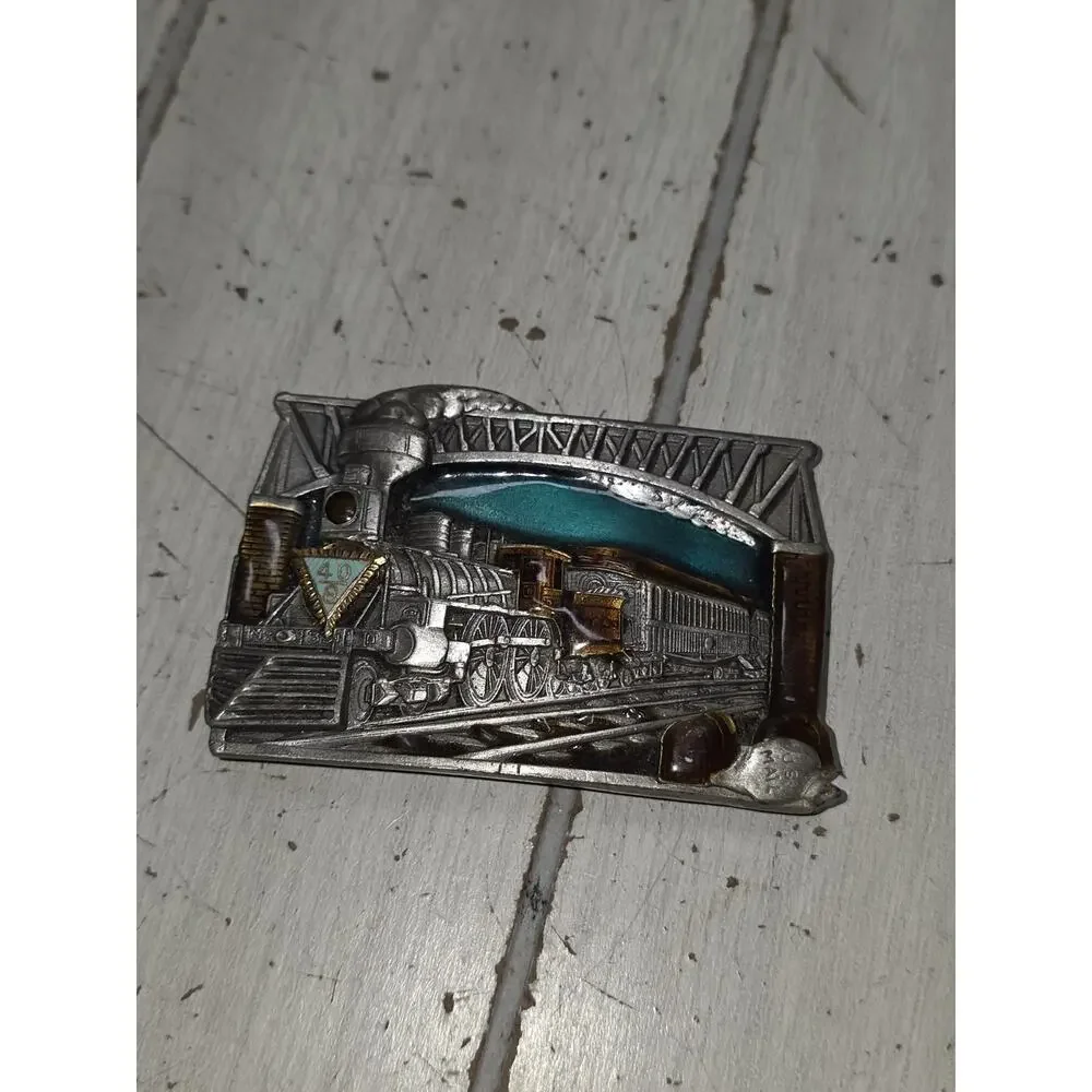 Vtg 1983 Bergamot Brass Works Belt Buckle Train Locomotive Steam Engine Enamel